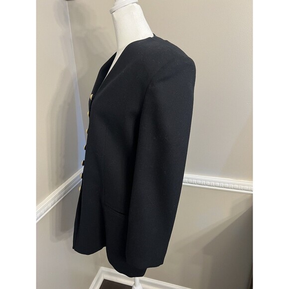 Vintage Oleg Cassini Blazer 100% Wool Black Gold Buttons Size 10 - Picture 3 of 12